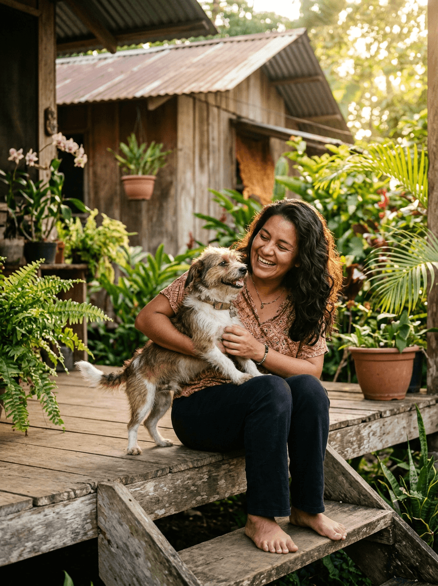 Yariela con su mascota adoptada